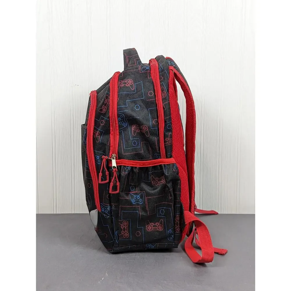 Olivet Gaming School Bag Black & Red Game Controllers Kids Travel Backpack